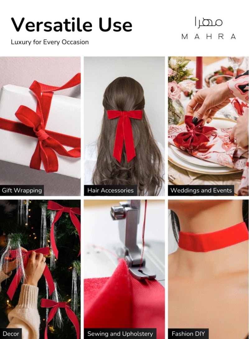 Generic Set of 2 | 1 Inch Red Velvet Ribbon | 10 Yards per Roll | Stylish Decorative Ribbon for Weddings, Christmas, Valentine's Day, Crafts, Gift Wrapping, and More | Opulent Pink Ribbon for Celebrations and Special Events - Image 5