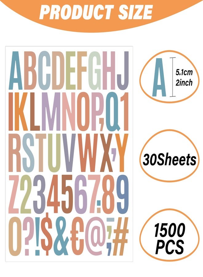 Metsyth Letter Stickers 30 Sheets 1500 PCS Large Alphabet Sticker 2 Inch Vinyl Self Adhesive Stick on Stickers for Water Bottles Cup Mailbox Craft Scrapbooking Boho Classroom Decor Morandi Colors - Image 2