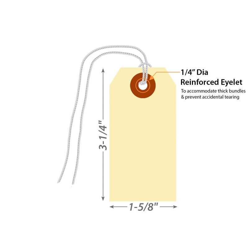 SmartSign Blank Shipping Tags with Pre-Attached Loop Strings, Size-1, Pack of 1000, 10pt Thick Manila Cardstock Tag, 1.375" x 2.75" Paper Hang Tags with Reinforced Fiber Patch - Image 4