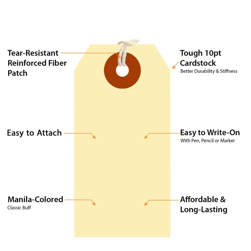 SmartSign Blank Shipping Tags with Pre-Attached Loop Strings, Size-1, Pack of 1000, 10pt Thick Manila Cardstock Tag, 1.375" x 2.75" Paper Hang Tags with Reinforced Fiber Patch - Image 5