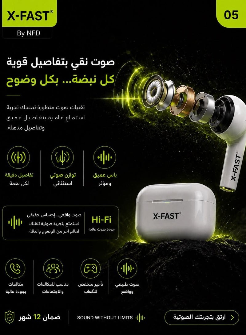 اكس فاست الجيل الثاني سماعات أذن لاسلكية مع علبة شحن مغناطيسية منفذ يو اس بي سي عزل ضوضاء تصميم داخل الأذن ضمان 12 شهرا - Image 2