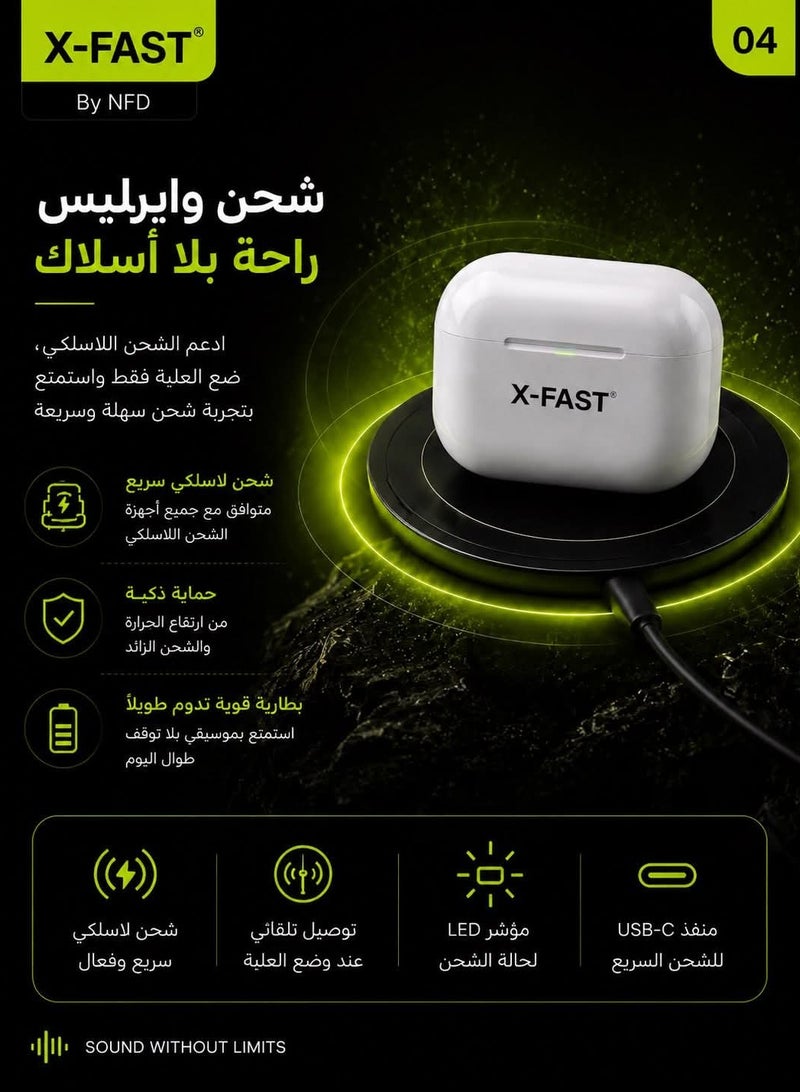 اكس فاست الجيل الثاني سماعات أذن لاسلكية مع علبة شحن مغناطيسية منفذ يو اس بي سي عزل ضوضاء تصميم داخل الأذن ضمان 12 شهرا - Image 3