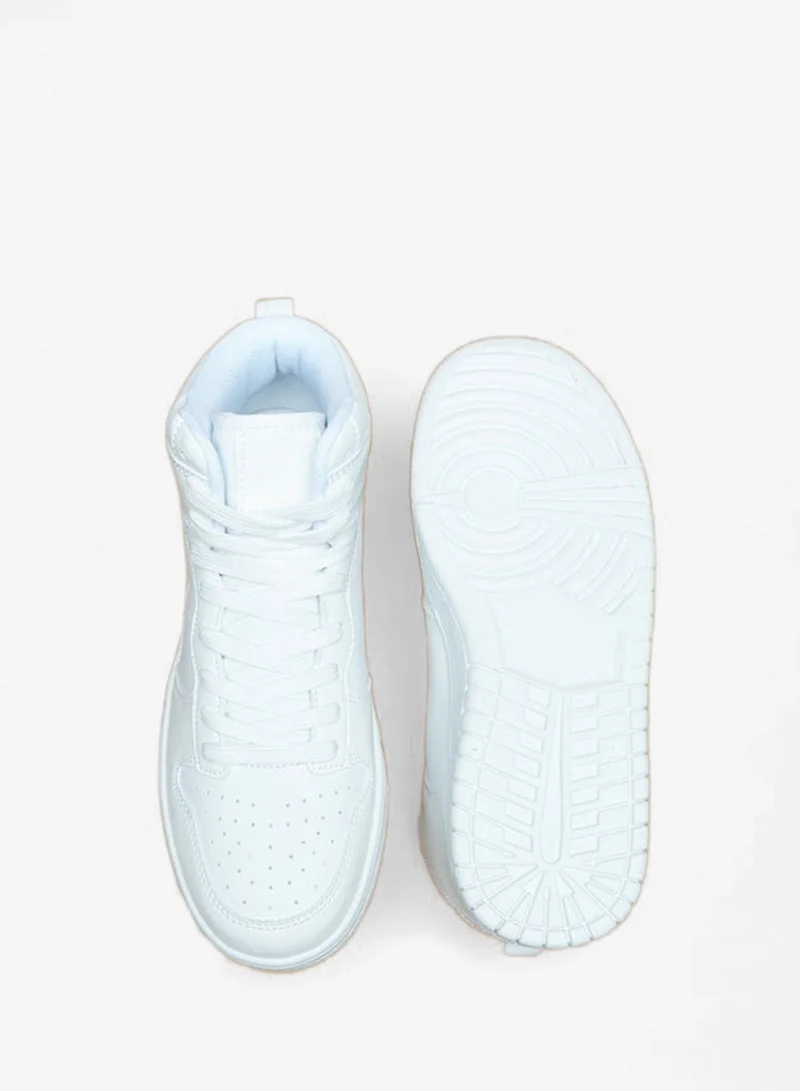 Oaklan by Shoexpress WHITE Women's Solid High Top Sneakers with Lace-Up Closure for Women | Best Price UAE