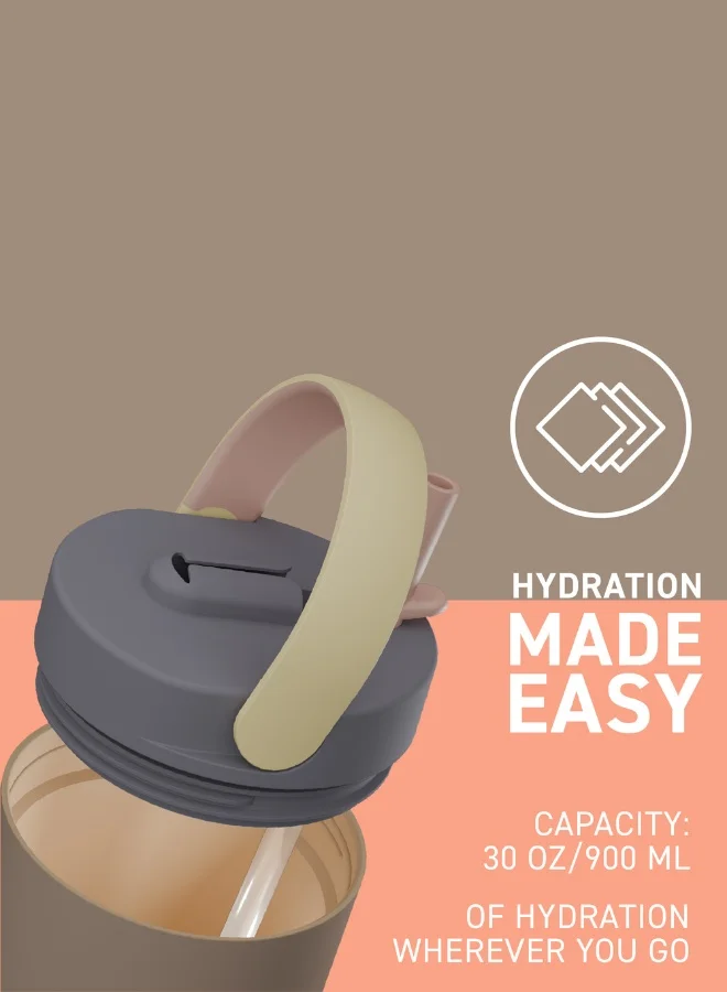 Asobu Orbit Pop-Up Lid Water Bottle 880ml, Sleek Insulated Stainless Steel Bottle with Spill Proof Pop-Up Lid and Carry Handle, Keeps Drinks Cold for 24 Hours, BPA Free, Perfect for Iced Coffee, Travel and Everyday Hydration