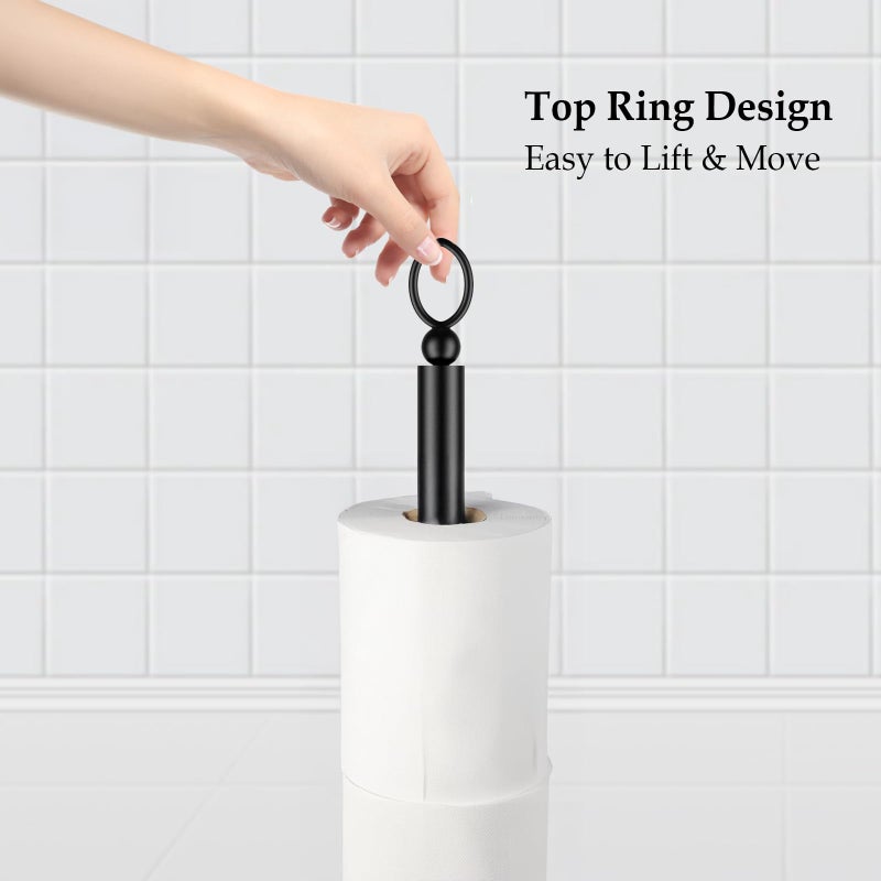 ROLABAM Toilet Paper Holder Stand with Reserve Function  Free Standing Toilet Paper Holder for Bathroom  Space Toilet 4 Rolls Toilet Paper Storage 22.5"" Height (2 Pack  Matte Black) - Image 2