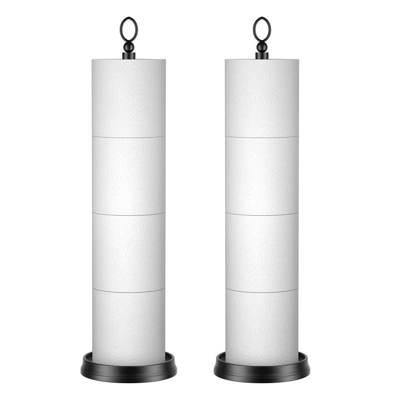 ROLABAM Toilet Paper Holder Stand with Reserve Function  Free Standing Toilet Paper Holder for Bathroom  Space Toilet 4 Rolls Toilet Paper Storage 22.5"" Height (2 Pack  Matte Black) - Image 1