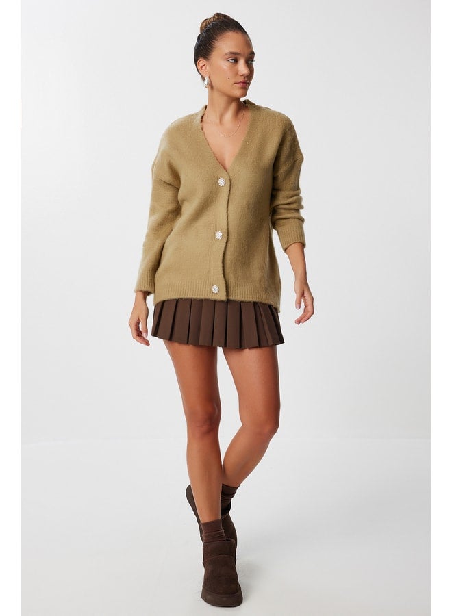 Lovely Istanbul Elegant Buttoned Yarn Knit Cardigan LMT0032 OLIVE GREEN. - Image 2