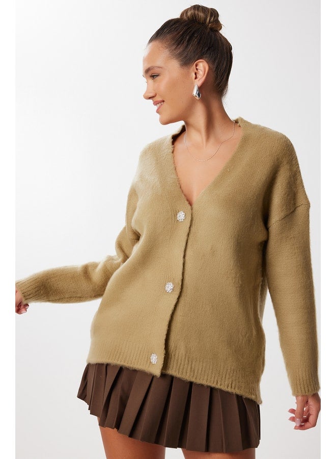 Lovely Istanbul Elegant Buttoned Yarn Knit Cardigan LMT0032 OLIVE GREEN. - Image 3