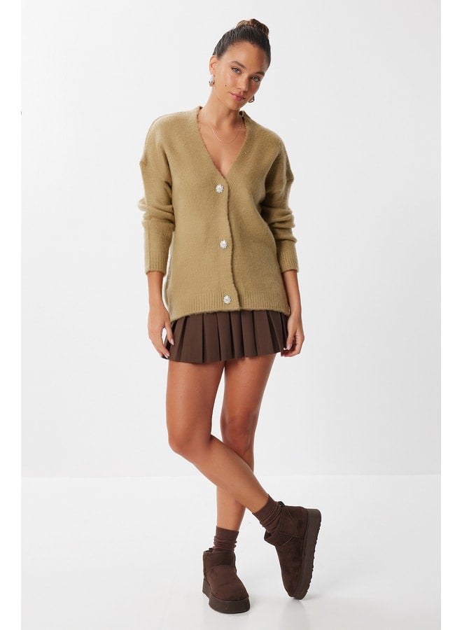 Lovely Istanbul Elegant Buttoned Yarn Knit Cardigan LMT0032 OLIVE GREEN. - Image 1