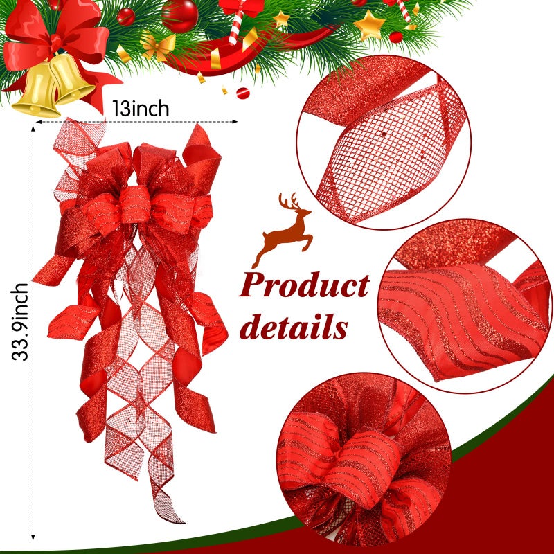 Canlierr 49 Pcs Red Christmas Tree Decoration Set Christmas Tree Topper Bow 24 Pcs Christmas Glitter Artificial Poinsettia Flowers and 2.36 Inch Xmas Ball Ornaments for Xmas Party Holiday Decor - Image 3