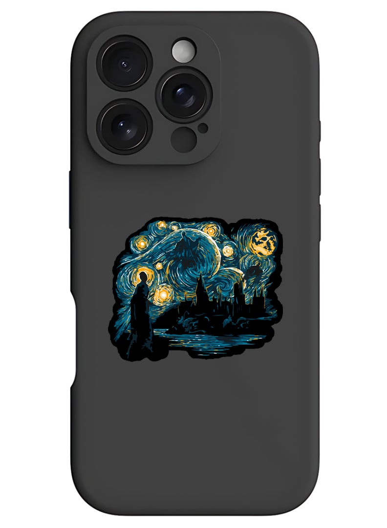 Theodor غطاء حماية رفيع من السليكون السائل باللون الأسود لجهاز iPhone 16 Pro Max مع حماية كاملة ضد الخدوش والصدمات لجهاز iPhone - ليالي نجمية - Image 1