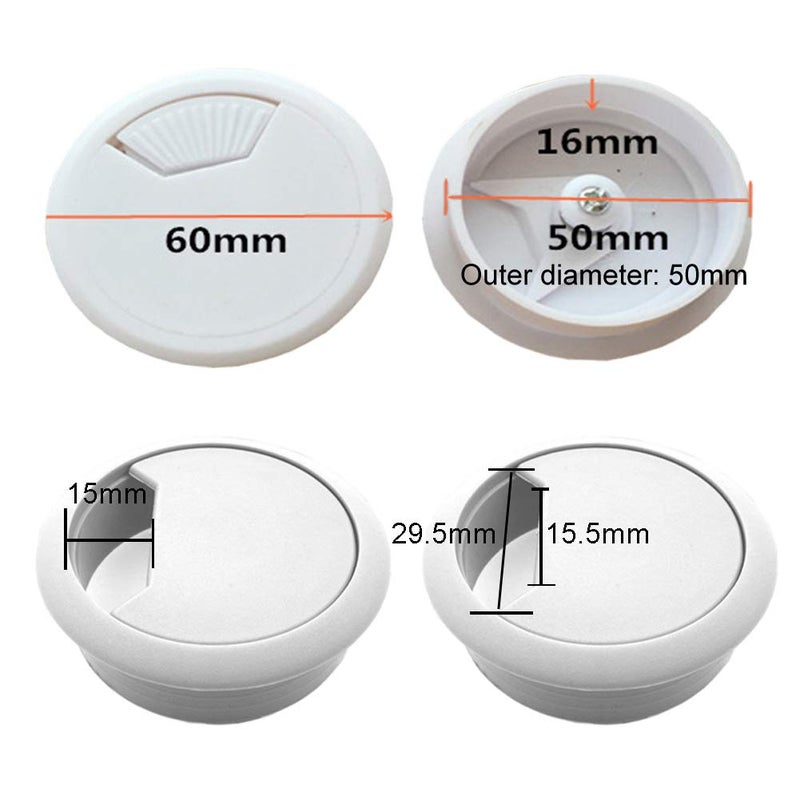 lasenersm 6 Pcs 2 Inch Plastic Desk Cord Cable Hole Cover Grommet Computer Cable Hole Cover Plug Cap White - Image 3