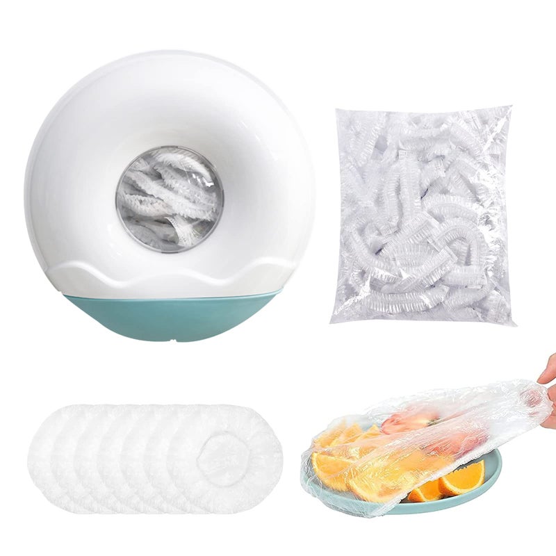 Genaric JIASHA Storage Box for Food Storage Bags with 100 Pieces Food Covers, Reusable Elastic Covers Cling Film Dispenser Box (Blue)