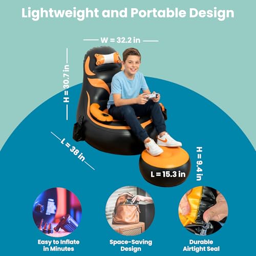 Qadory Inflatable Gaming Chair for Kids – Supports Up to 300 lbs, Includes Air Pump, Cup Holder, 2 Pockets – Durable Bean Bag Seat, Comfy Kids Gaming Chair & Top Gamer Chairs for Kid Room - Image 2