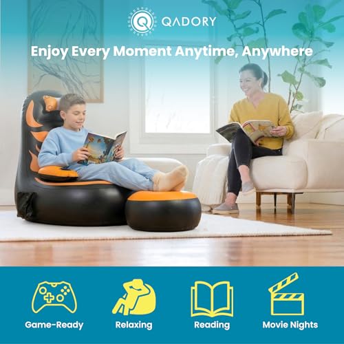 Qadory Inflatable Gaming Chair for Kids – Supports Up to 300 lbs, Includes Air Pump, Cup Holder, 2 Pockets – Durable Bean Bag Seat, Comfy Kids Gaming Chair & Top Gamer Chairs for Kid Room - Image 3