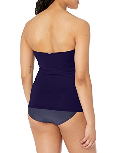 Anne Cole Women's Solid Twist Front Shirred Bandeau Tankini Swim Top, Navy, Medium - Image 2