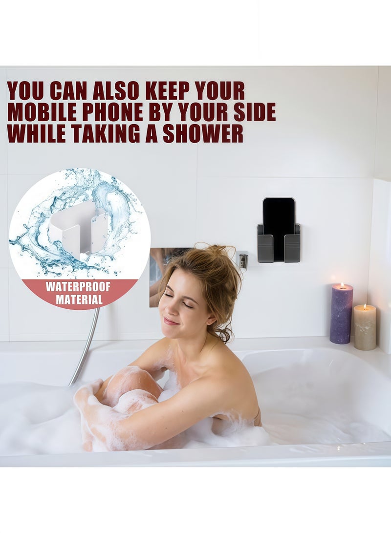 حامل هاتف مثبت على الحائط مكون من 5 قطع مع لاصق، حامل هاتف مع فتحة لاستقبال خط البيانات، حامل للتحكم عن بعد، للاستخدام في المنزل والمكتب (أبيض) - Image 3