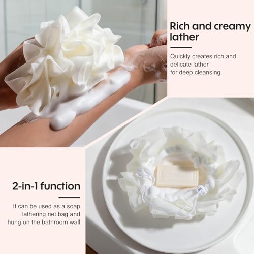 NVTED Bath Tools Set, 5 PCS Loofah Washcloth Combo 2-in-1, Suction Cup Bath Ball，Silicone Body Bath Brush with Waterproof Cosmetic Bag, for Body Wash and Smooth Skin - Image 2