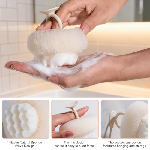 NVTED Bath Tools Set, 5 PCS Loofah Washcloth Combo 2-in-1, Suction Cup Bath Ball，Silicone Body Bath Brush with Waterproof Cosmetic Bag, for Body Wash and Smooth Skin - Image 4