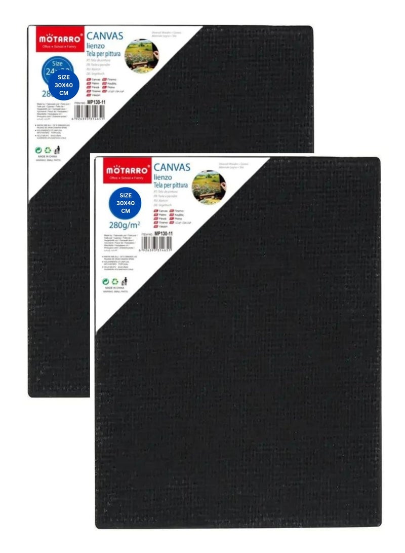 MOTARRO Canvas Black,30X40 CM 100% Cotton Primed Acid-Free Stretched Black canvas for Painting, Art Supplies for Acrylic Pouring, Oil Painting and Watercolor Paints (Pack of 2)  - Image 1
