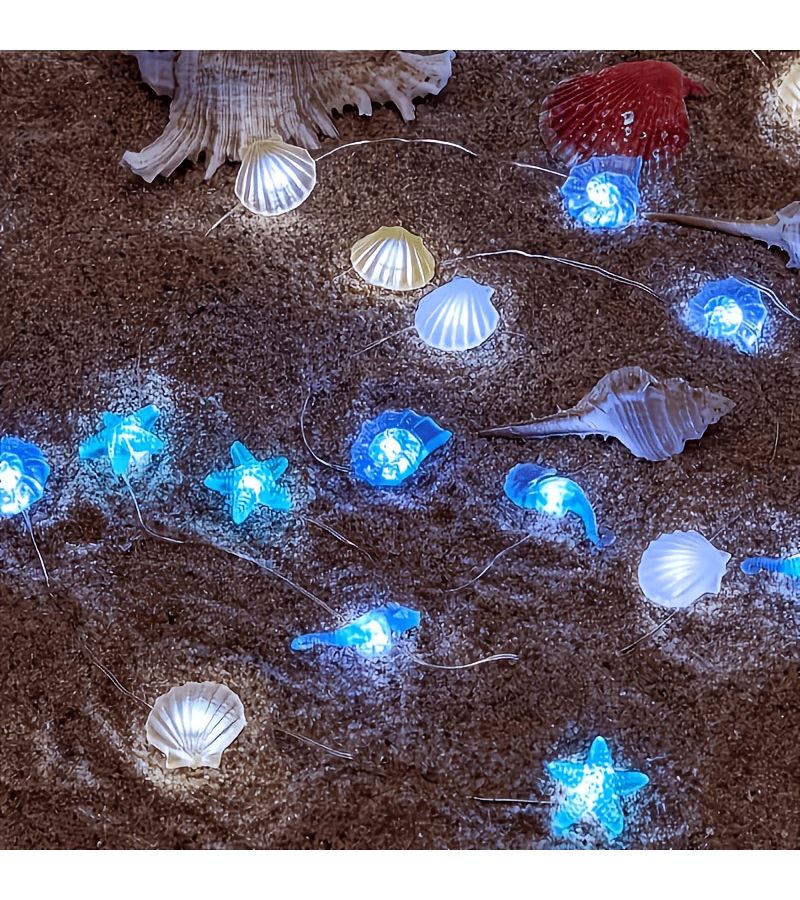 10 مصابيح LED دافئة بيضاء فاتحة على شكل نجم البحر وقوقعة وفرس البحر، سلسلة أضواء بطابع المحيط، لديكور الغرفة وحفلات الزفاف وعيد الميلاد وطاولة الطعام. - Image 4