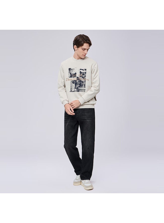 DANCING WOLVES Dance With Wolves National Trend Embroidered Round Neck Thermal Antibacterial Sweatshirt 704 Light Apricot 2XL - Image 2