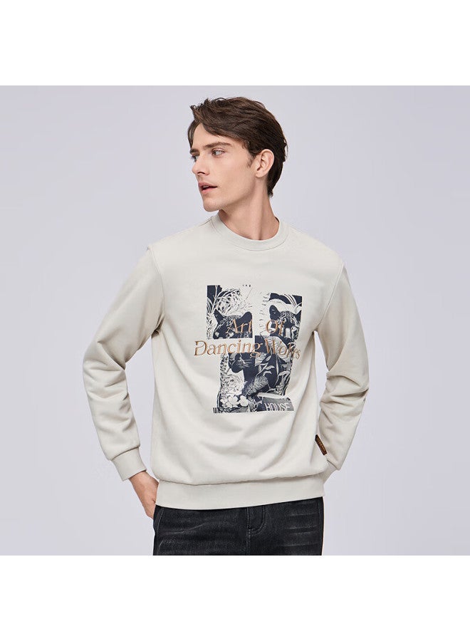 DANCING WOLVES Dance With Wolves National Trend Embroidered Round Neck Thermal Antibacterial Sweatshirt 704 Light Apricot 2XL - Image 1