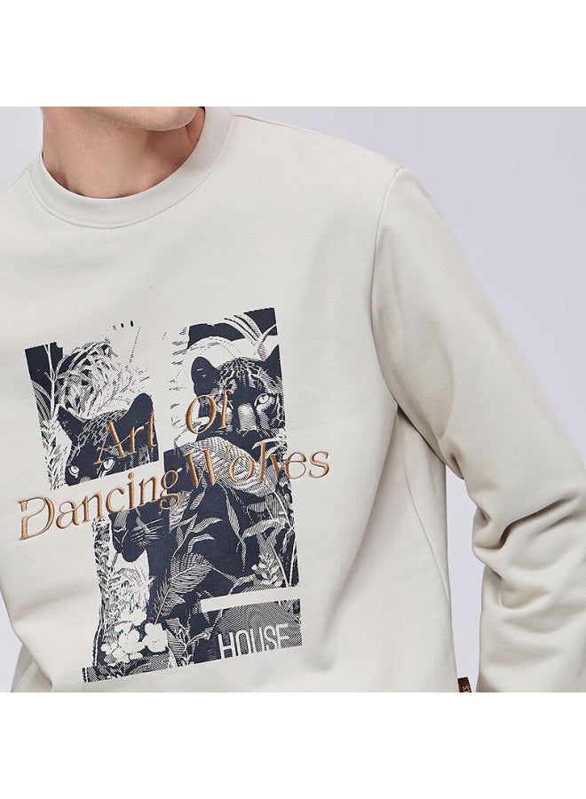 DANCING WOLVES Dance With Wolves National Trend Embroidered Round Neck Thermal Antibacterial Sweatshirt 704 Light Apricot 2XL - Image 3