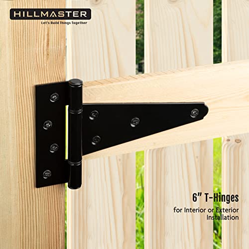 HILLMASTER 6 Inch T-Strap Heavy Duty Shed Door Hinges Gate Strap Hinges Black Tee Hinge Wrought Hardware for Wooden Fences,Yard,Barn Door,Rustproof (4 Pack) - Image 4