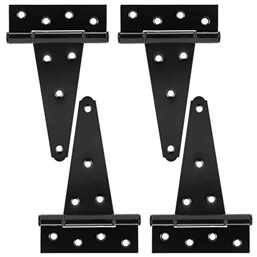 HILLMASTER 6 Inch T-Strap Heavy Duty Shed Door Hinges Gate Strap Hinges Black Tee Hinge Wrought Hardware for Wooden Fences,Yard,Barn Door,Rustproof (4 Pack) - Image 1