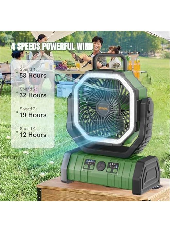 Arabest Rechargeable Camping Fan with LED Light, 20000Ah Battery Operated Powered Fan, 72H Runtime, Remote Control, 5.3m Airflow, Ultra-Quiet Portable Fan for Tents, Outdoor, Camping(Green) - Image 3