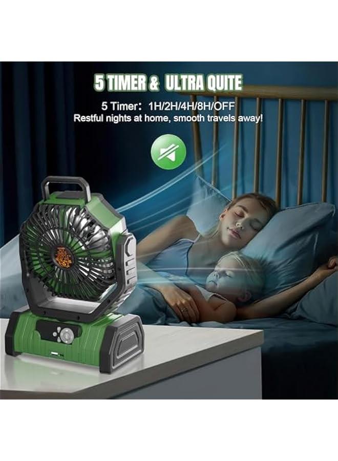 Arabest Rechargeable Camping Fan with LED Light, 20000Ah Battery Operated Powered Fan, 72H Runtime, Remote Control, 5.3m Airflow, Ultra-Quiet Portable Fan for Tents, Outdoor, Camping(Green) - Image 5