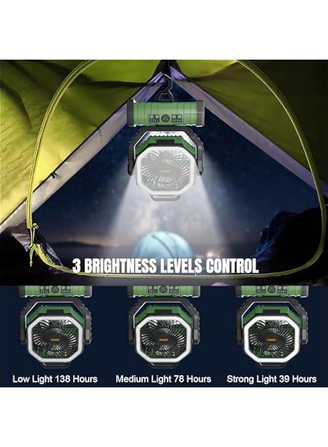 Arabest Rechargeable Camping Fan with LED Light, 20000Ah Battery Operated Powered Fan, 72H Runtime, Remote Control, 5.3m Airflow, Ultra-Quiet Portable Fan for Tents, Outdoor, Camping(Green) - Image 4