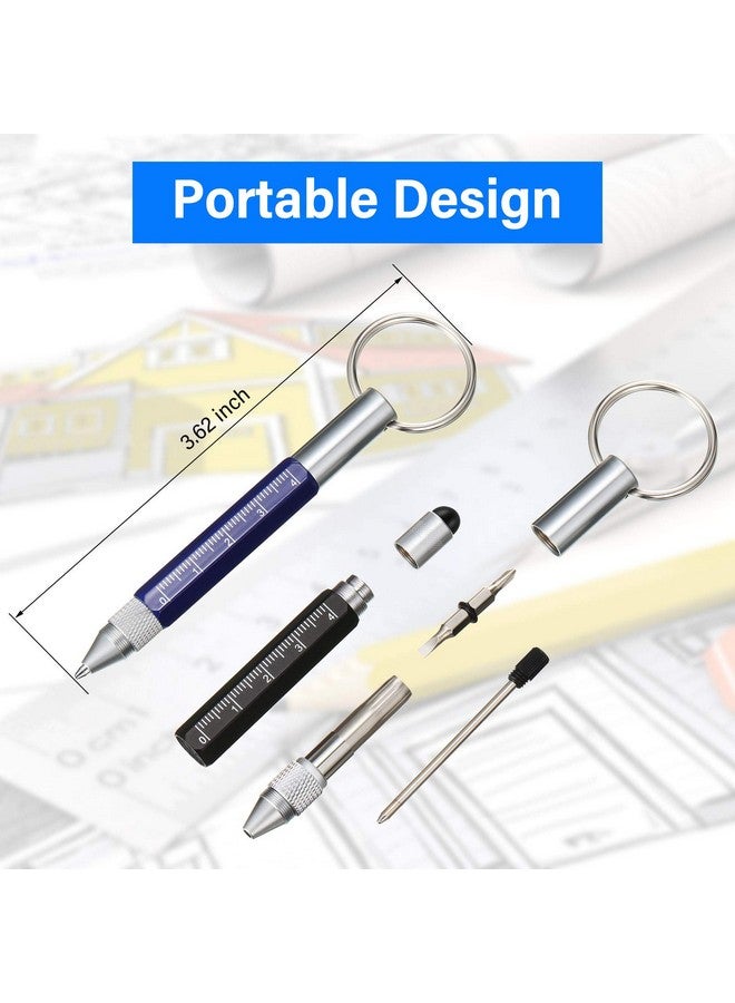 Zonon 4 Pieces 6 In 1 Multitool Tech Tool Pen Key Ring Screwdriver Pen With Ruler, Two-Head Ballpoint Pen Refills Metal Tool Pen For Office Staff, Construction Workers, Red, Yellow, Blue, Black  - Image 2