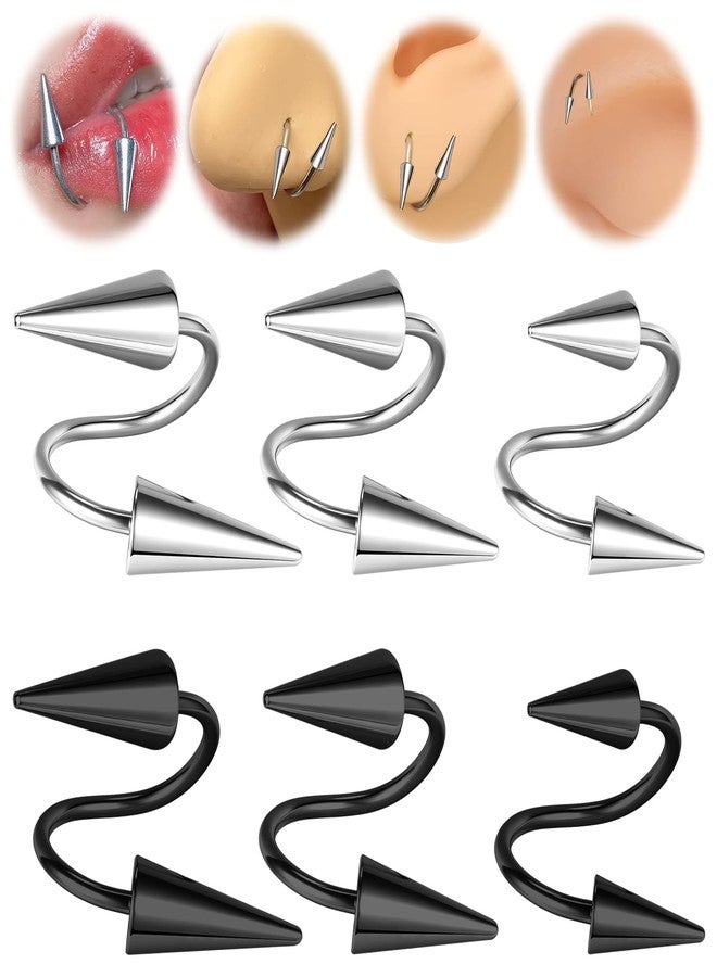 BodyAce Spike Nose Rings Spiral Lip Rings, Stainless Steel Black Spike Earrings Cartilage Helix Piercing, Punk Spike Lower Labret Studs Piercing Jewelry, 16G, Stainless Steel, others - Image 1