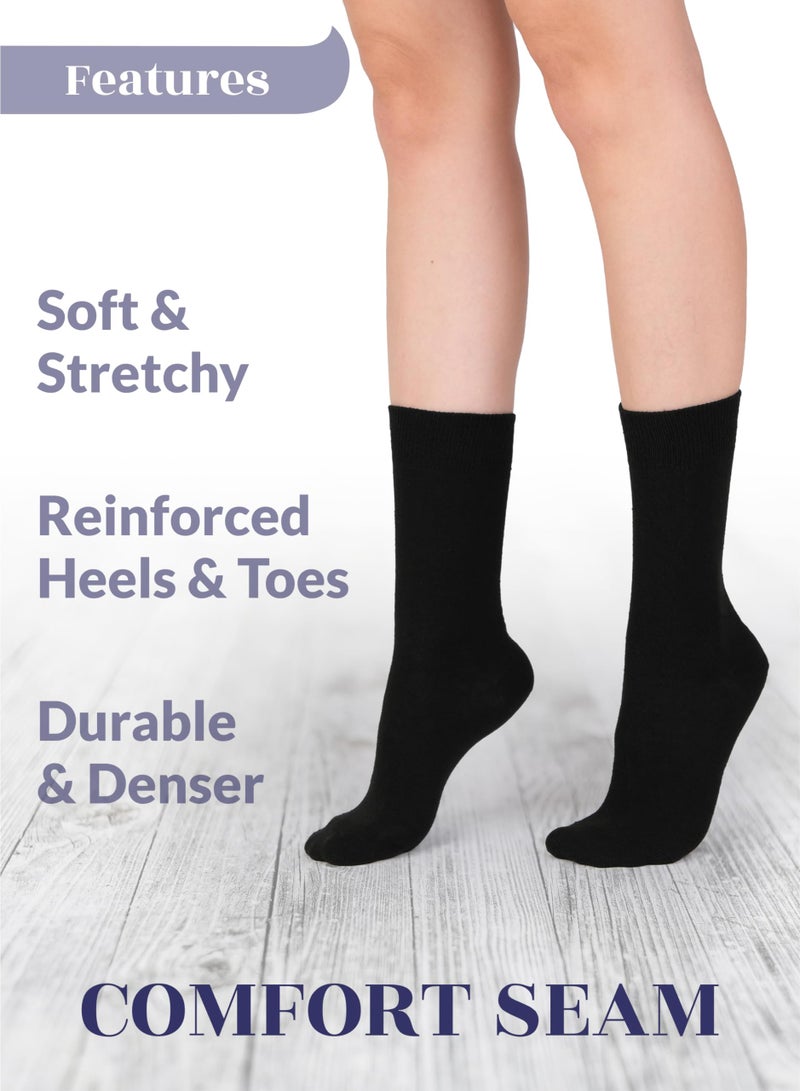 Hugh Ugoli Women's Cotton Crew Socks | Plain Color, Regular Fit, Soft Casual Socks for Trouser, 4 Pairs, Black, Shoe Size: 6-9 - Image 5