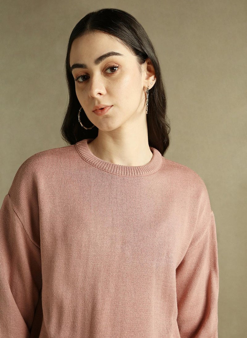 Dennis Lingo Women's Pink 100% Acrylic Solid Regular Fit Sweater - Image 5