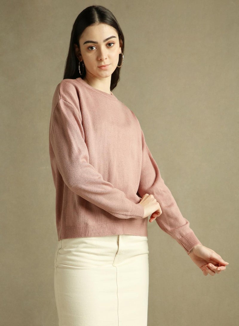 Dennis Lingo Women's Pink 100% Acrylic Solid Regular Fit Sweater - Image 2