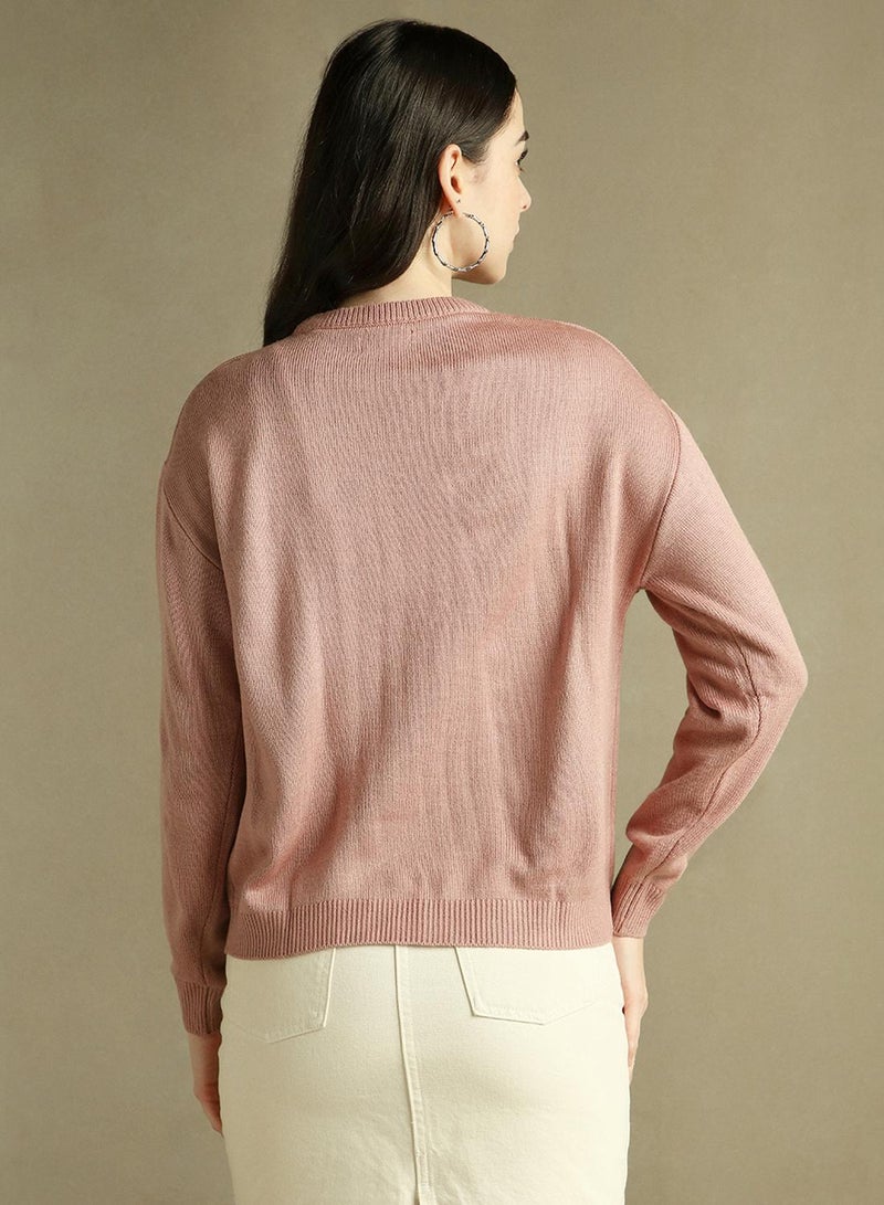 Dennis Lingo Women's Pink 100% Acrylic Solid Regular Fit Sweater - Image 3