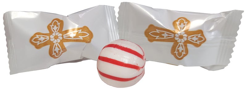 Naturejam Christening OR First Communion Holy Gold Cross Themed Peppermint Balls 100 Count Wrapped - Mint Candy - Image 1
