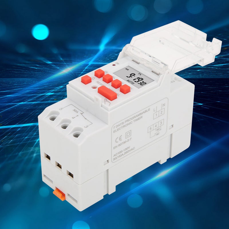 مفتاح مؤقت أسبوعي TM919B-1 100-130V AC 30A بشاشة LCD للتحكم في التشغيل والإيقاف، رеле زمني قابل للبرمجة - Image 4
