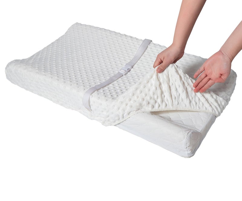 QUENESS Baby Changing Pad Cover, Super Soft Plush Dot Diaper Changing Table Covers for Baby Girls and Boys, Ultra Comfortable, Diaper Changing Cloths for Babies, Fit 32"/34'' x 16" Pad (White) - Image 2