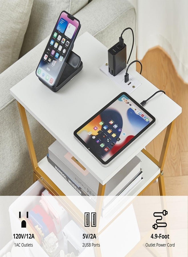 ZEXVIDA Nightstand with Charging Station, Side Tables for Bedroom with Built-in USB Side Table with 2 USB Ports and Outlets Nightstand with Cloth Drawer End Tables Living Room Sofa Couch - Image 5