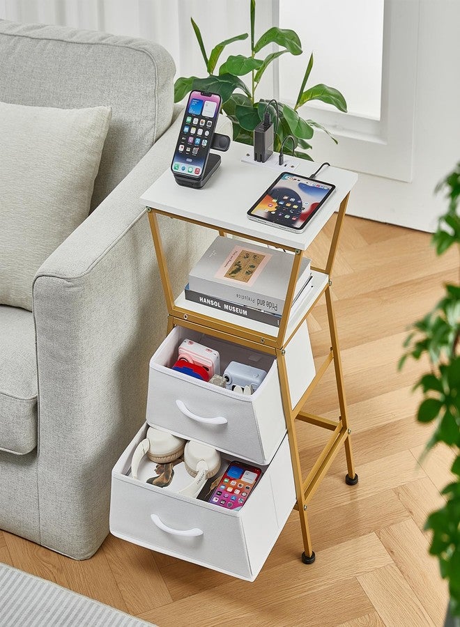 ZEXVIDA Nightstand with Charging Station, Side Tables for Bedroom with Built-in USB Side Table with 2 USB Ports and Outlets Nightstand with Cloth Drawer End Tables Living Room Sofa Couch - Image 4