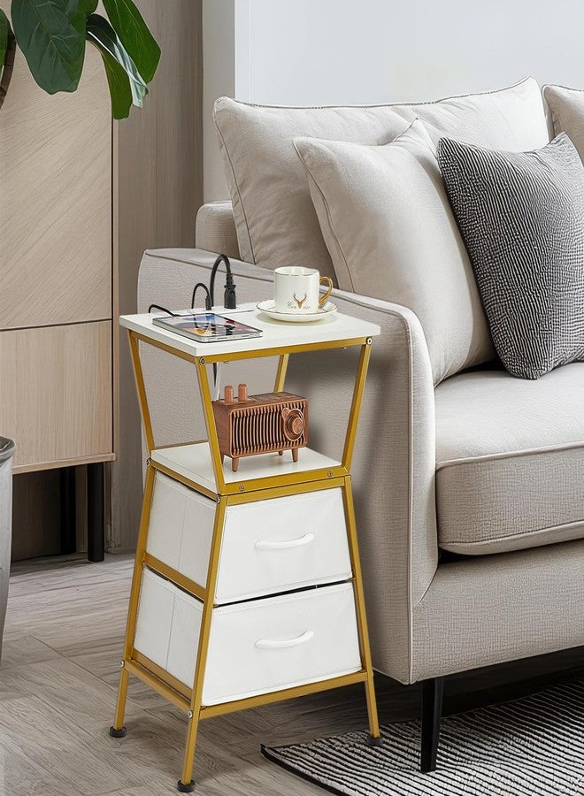 ZEXVIDA Nightstand with Charging Station, Side Tables for Bedroom with Built-in USB Side Table with 2 USB Ports and Outlets Nightstand with Cloth Drawer End Tables Living Room Sofa Couch - Image 3