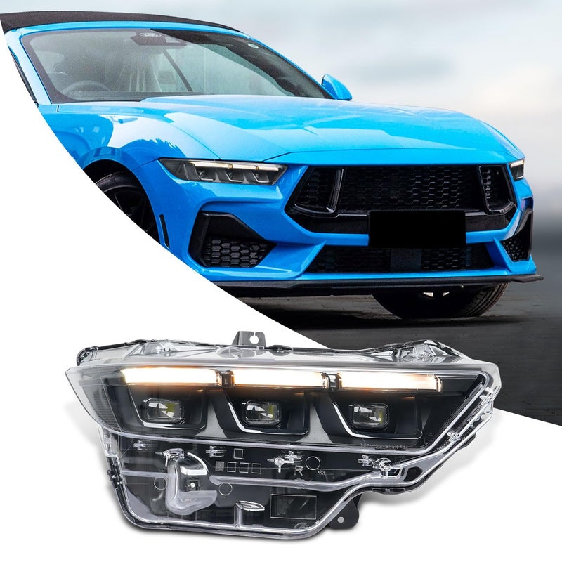 Archaic Headlight Assembly Compatible with Ford Mustang 20242025Passenger SideBlack Interior Trim Frame
