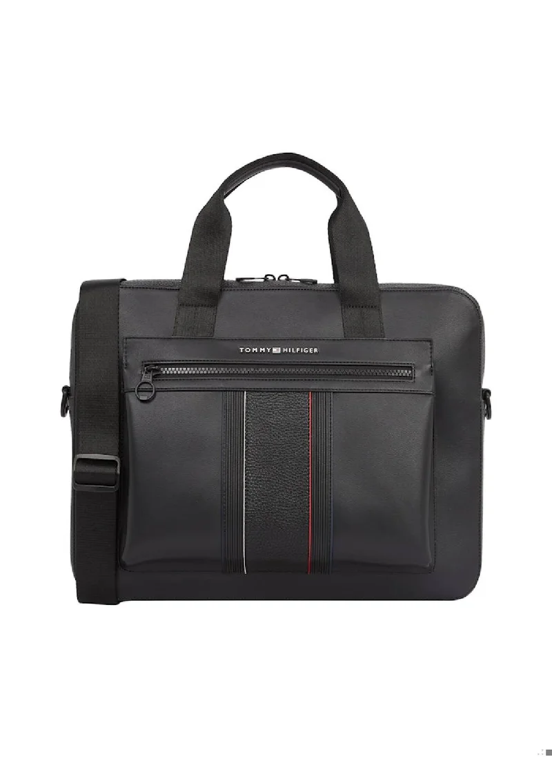 TOMMY HILFIGER Men's Th Foundation Computer Bag - Faux Leather, Black