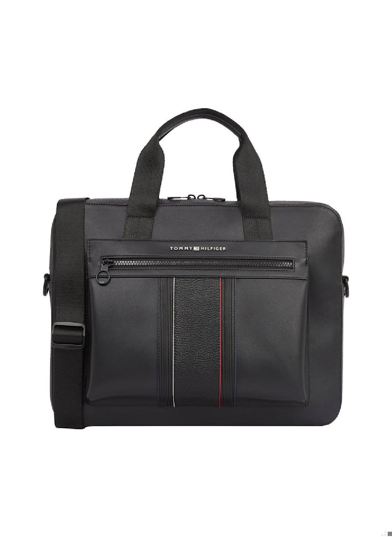 TOMMY HILFIGER Men's Th Foundation Computer Bag - Faux Leather, Black  - Image 1