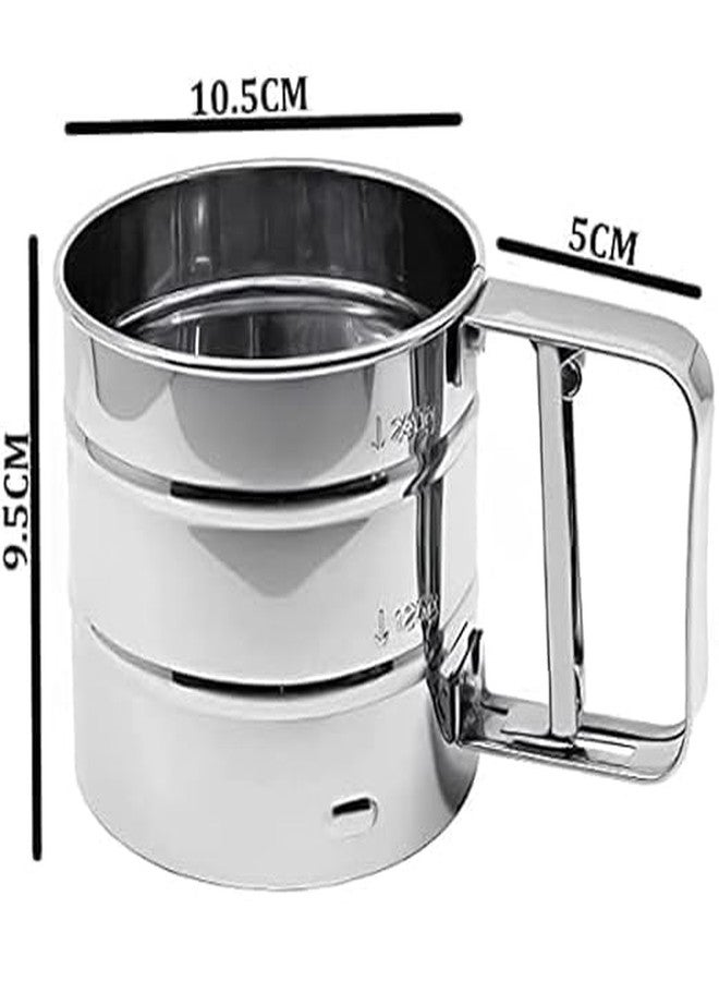 ELVORO Flour Sifter/Atta chhani Hand Press Design Stainless Steel Flour Sifter Corrosion Resistant Large Capacity Flour Sieve Cup for Sugar Flour and Coffee Powder | Atta Chalni - Image 3