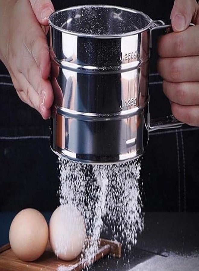 ELVORO Flour Sifter/Atta chhani Hand Press Design Stainless Steel Flour Sifter Corrosion Resistant Large Capacity Flour Sieve Cup for Sugar Flour and Coffee Powder | Atta Chalni - Image 2